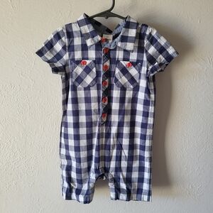 Hanna Andersson Blue Gingham Button Up Romper 90cm